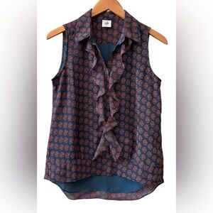 CAbi Women 3275 Medallion Reign Ruffle Front Sleeveless Button Poly Blouse XS